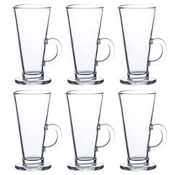 Irish Coffee Mug Tall glass, Latte Cups, Cappuccino and Hot Chocolate Mugs with Handle, Clear Glass, ZERO LEAD for Hot Ounces 6-piece Set (8.5 Ounces)