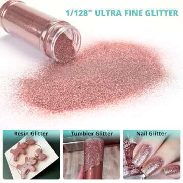 HTVRONT Fine Glitter for Crafts - 50g/1.76oz Rose Gold Glitter for Resin, 1/128''Portable Extra Fine Glitter for Nails, Tumblers, Ornaments, Candle, Cosmetic, Body, Slime Glitter Bulk Shaker Jar