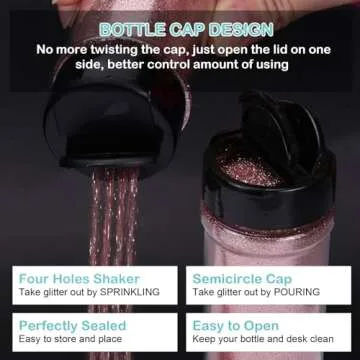 HTVRONT Fine Glitter for Crafts - 50g/1.76oz Rose Gold Glitter for Resin, 1/128''Portable Extra Fine Glitter for Nails, Tumblers, Ornaments, Candle, Cosmetic, Body, Slime Glitter Bulk Shaker Jar