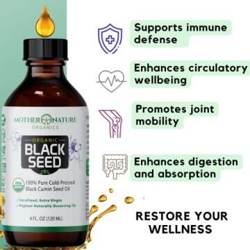 Organic Black Seed Oil - Cold Pressed Unrefined USDA Certified - Hexane Free - Turkish Origin Premium Nigella Sativa - Glass Bottle - Vegan, Gluten-Free, Non-GMO, Antioxidant Immune Support (4oz)