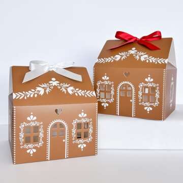 Karentology 20 Pcs Gingerbread House Shaped Gift Boxes for Treats, Desserts, Fancy Cookie, White Gab...