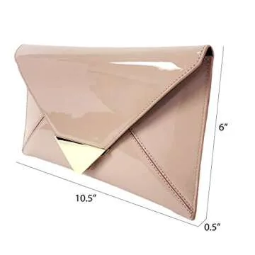 Stylish JNB Faux Patent Leather Clutch in Nude