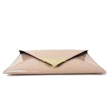 Stylish JNB Faux Patent Leather Clutch in Nude