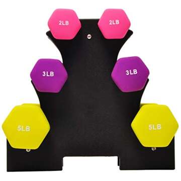 Signature Fitness Neoprene Dumbbell Hand Weights, Anti-Slip, Anti-roll, Hex Shape Colorful, 20-Pound Set: 2LB, 3LB, 5LB Pair of Each
