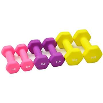 Signature Fitness Neoprene Dumbbell Hand Weights, Anti-Slip, Anti-roll, Hex Shape Colorful, 20-Pound Set: 2LB, 3LB, 5LB Pair of Each