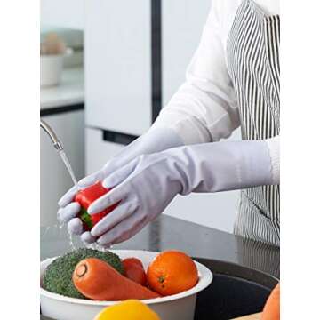 LANON wahoo Skin-Friendly Dishwashing Cleaning Gloves - Reusable, Non-Slip, Icelandic Blue, Small