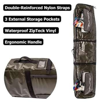 Zipline Ski Double Ski Bag with Wheels - Gear & Apparel Storage for Skiers - 180/200 cm Capacity - Durable & Waterproof - Proven Performance - 3 Yr Warranty (Army Green, 200 cm)