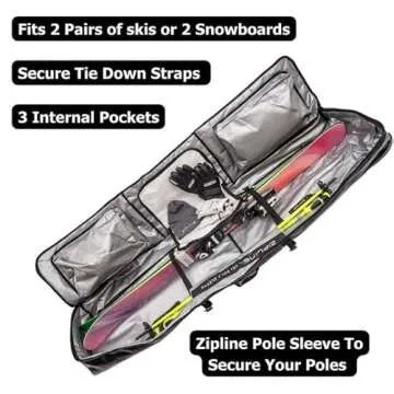Zipline Ski Double Ski Bag with Wheels - Gear & Apparel Storage for Skiers - 180/200 cm Capacity - Durable & Waterproof - Proven Performance - 3 Yr Warranty (Army Green, 200 cm)
