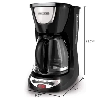 BLACK+DECKER 12-Cup Programmable Coffee Maker, DCM100B, Duralife Carafe, Easy-View Water Window, Removable Filter Basket