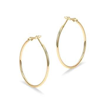 PAVOI 14K Gold Plated Sterling Silver Post Hoops | Large Hoops Earring | Lightwight Gold Hoop Earrings for Women (Yellow Gold,40mm)