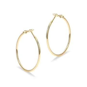 PAVOI 14K Gold Plated Sterling Silver Post Hoops | Large Hoops Earring | Lightwight Gold Hoop Earrings for Women (Yellow Gold,40mm)