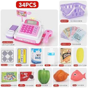 Sotodik Cash Register Pretend Play Supermarket Shop Toys with Calculator, Working Scanner, Credit Ca...