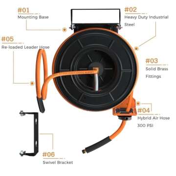 Giraffe Tools 50ft Retractable Air Hose Reel for Garage