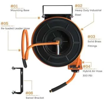 Giraffe Tools 50ft Retractable Air Hose Reel for Garage