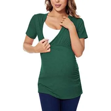 Liu & Qu Womens Maternity Nursing Tops Short Sleeve Breastfeeding Shirts Heather V Neck Clothes