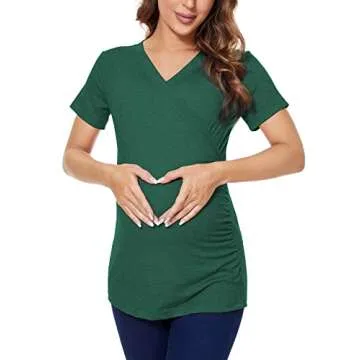 Liu & Qu Womens Maternity Nursing Tops Short Sleeve Breastfeeding Shirts Heather V Neck Clothes