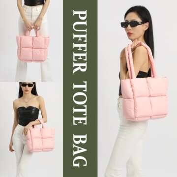 OWGSEE Puffer Tote Bag, Soft Puffy Bags for Women Light Winter Down Cotton Padded Quilted Tote Bag S...