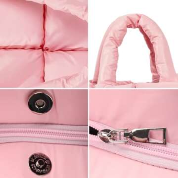 OWGSEE Puffer Tote Bag, Soft Puffy Bags for Women Light Winter Down Cotton Padded Quilted Tote Bag Shoulder Handbag Purse (Light Pink)