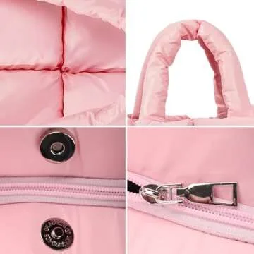 OWGSEE Puffer Tote Bag, Soft Puffy Bags for Women Light Winter Down Cotton Padded Quilted Tote Bag Shoulder Handbag Purse (Light Pink)
