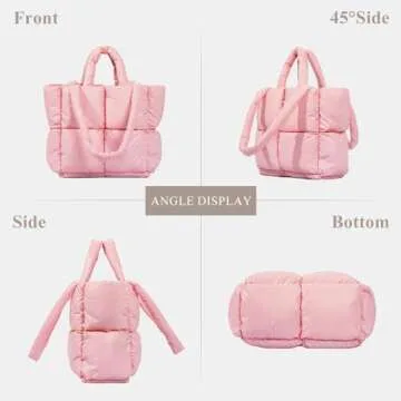 OWGSEE Puffer Tote Bag, Soft Puffy Bags for Women Light Winter Down Cotton Padded Quilted Tote Bag Shoulder Handbag Purse (Light Pink)