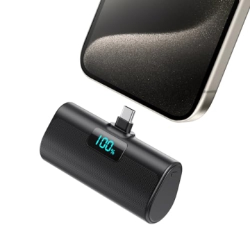 Small Portable Charger 5200mAh,Upgraded PD USB C Power Bank Built-in USB-C Connector,LCD Display Bat...
