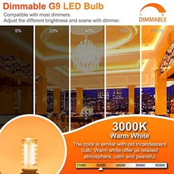 Winshine Dimmable G9 LED Light Bulb 3000K Warm White, 4W G9 Base Chandelier Light Bulb Soft White, T...