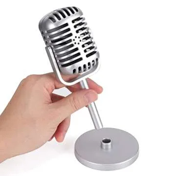 Facmogu Classic Retro Style Microphone Prop - Silver Vintage Decor for Parties