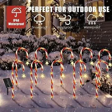 Outdoor Christmas Decorations, 10 Pcs Christmas Candy Cane Lights with Hanging Star, 21'' Solar Pathway Lights with 8 Modes, Waterproof Garden Lights for Outdoor Xmas Patio Yard Walkway Decorations