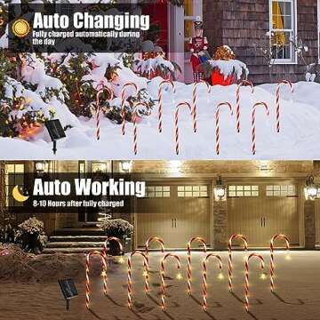 Outdoor Christmas Decorations, 10 Pcs Christmas Candy Cane Lights with Hanging Star, 21'' Solar Pathway Lights with 8 Modes, Waterproof Garden Lights for Outdoor Xmas Patio Yard Walkway Decorations
