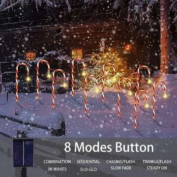 Outdoor Christmas Decorations, 10 Pcs Christmas Candy Cane Lights with Hanging Star, 21'' Solar Pathway Lights with 8 Modes, Waterproof Garden Lights for Outdoor Xmas Patio Yard Walkway Decorations