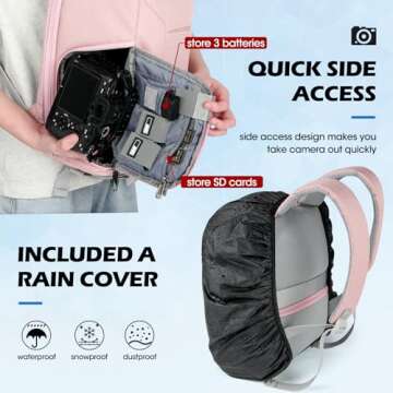 Lubardy Camera Bag Professional DSLR SLR Mirrorless Camera Backpack 15.6 Inch Waterproof Laptop Backpack Anti-Theft Camera Case with Rain Cover Large Capacity Photography Backpack for Men Women, Pink