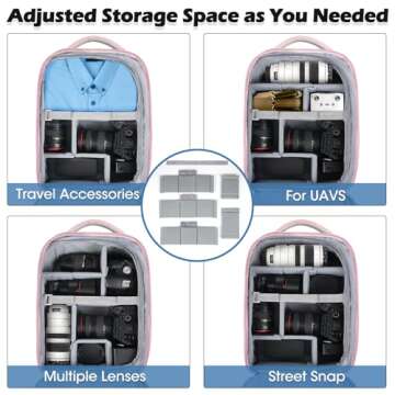 Lubardy Camera Bag Professional DSLR SLR Mirrorless Camera Backpack 15.6 Inch Waterproof Laptop Backpack Anti-Theft Camera Case with Rain Cover Large Capacity Photography Backpack for Men Women, Pink