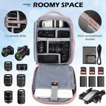 Lubardy Camera Bag Professional DSLR SLR Mirrorless Camera Backpack 15.6 Inch Waterproof Laptop Backpack Anti-Theft Camera Case with Rain Cover Large Capacity Photography Backpack for Men Women, Pink