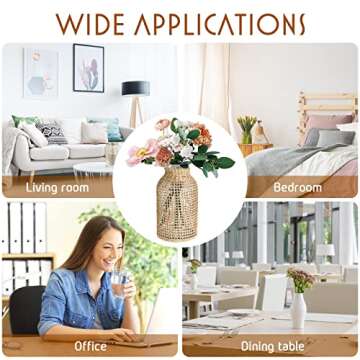 Straw Woven Glass Flower Vase,Cabilcok Hand Woven Wicker Cover Glass Flower Vase,Rustic Style Vase Glass Vase Artistic Vase Boho Style Country Vase for Flower Decor, Home Table Centerpiece