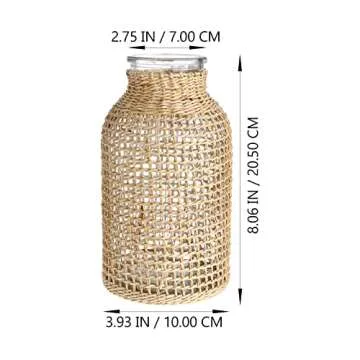 Straw Woven Glass Flower Vase,Cabilcok Hand Woven Wicker Cover Glass Flower Vase,Rustic Style Vase Glass Vase Artistic Vase Boho Style Country Vase for Flower Decor, Home Table Centerpiece