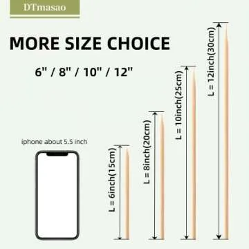 DTmasao 200PCS 6 inch Bamboo Skewers for wooden sticks， BBQ，Appetiser，Fruit，Cocktail，Kabob，Chocolate Fountain，Grilling，Kitchen，crafting and Party. Φ=3mm, More Size Choices 6"/8"/10"/12"/36"