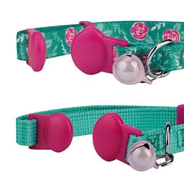 Blueberry Pet Pack of 2 Cat Collars, The Floral Power Relaxing Jungle Green Adjustable Breakaway Cat Collar for Girl & Boy with Bell & Detachable Flower, Neck 9"-13"