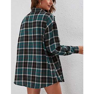 Shebote Women's Classic Plaid Oversized Long Sleeve Shirt