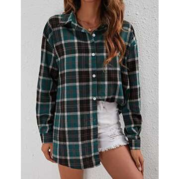 Shebote Women's Classic Plaid Oversized Long Sleeve Shirt