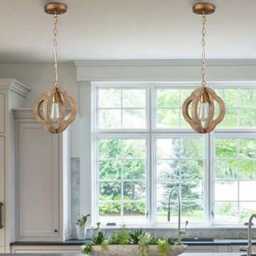 Farmhouse Wood Pendant Lights for Kitchen and Dining