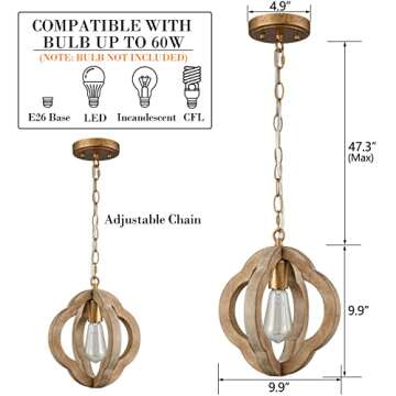 Farmhouse Wood Pendant Lights for Kitchen and Dining