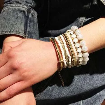 RIAH FASHION Multi Color Stretch Beaded Stackable Bracelets - Layering Bead Strand Statement Wrap Ba...