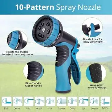 Lightweight 50 ft Garden Hose with 10 Spray Patterns