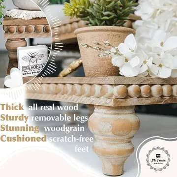 Felt Creative Home Goods Wooden Riser [Set of 3] Premium Farmhouse Risers | Beaded Wood Risers for Display | Handmade Wooden Risers for Decor | Vintage Tiered Stand | Decorative Footed Risers