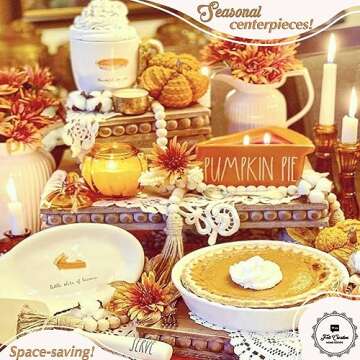 Felt Creative Home Goods Wooden Riser [Set of 3] Premium Farmhouse Risers | Beaded Wood Risers for Display | Handmade Wooden Risers for Decor | Vintage Tiered Stand | Decorative Footed Risers