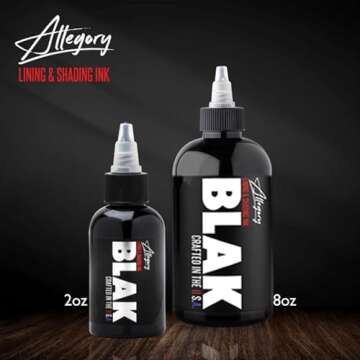 Allegory Tattoo Ink – Blak, Premium Black Tattoo Ink, Perfect for Lining and Shading, Smooth, Consistent Pigment, Vegan Friendly Tattoo Color, Organic Ink, Crafted in The USA, 8 oz