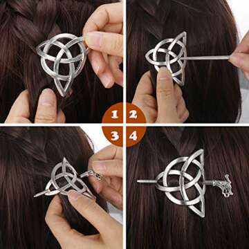 Viking Knot Hair Clips Retro Silver Hairpin Vintage Metal Hair Barrette Viking Jewelry Hair Stick Minimalist Hair Accessories for Women