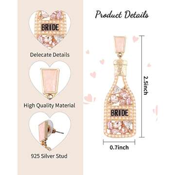 Bachelorette Earrings for Bride - With Delicate Beaded & Champagne Dangle Drop Earring For Woman Bachelorette Party Accessories Bridal Shower Gift for Bride to Be