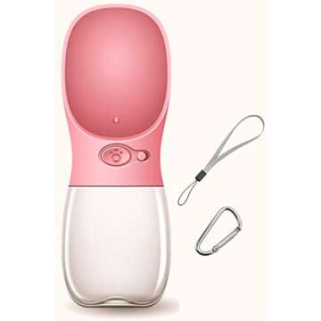 DEYACE Dog Water Bottle, Leak Proof Portable Pet Water Bottles for Dogs, Puppy Water Dispenser with Drinking Feeder for Travel (Pink 12oz)