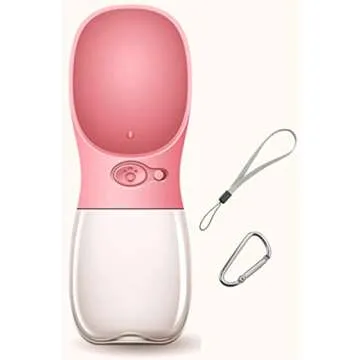 DEYACE Dog Water Bottle, Leak Proof Portable Pet Water Bottles for Dogs, Puppy Water Dispenser with Drinking Feeder for Travel (Pink 12oz)